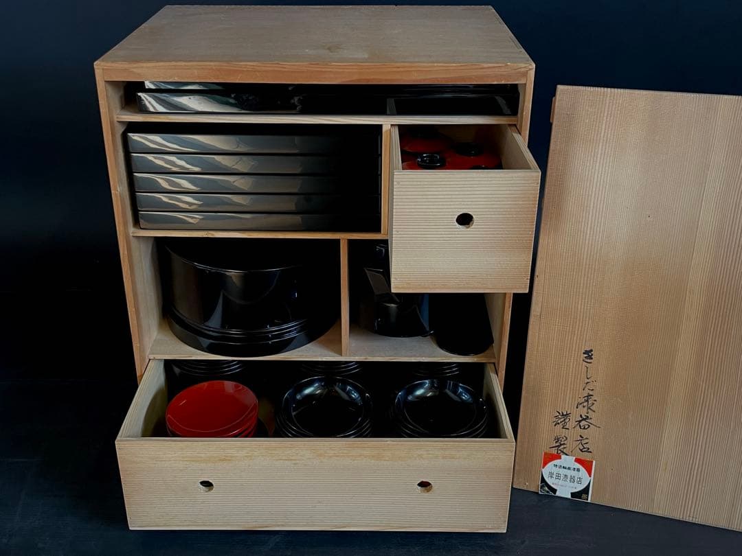 母」 利休好 輪島塗 懐石具揃 懐石家具 懐石道具 五人前 木製（109あ③