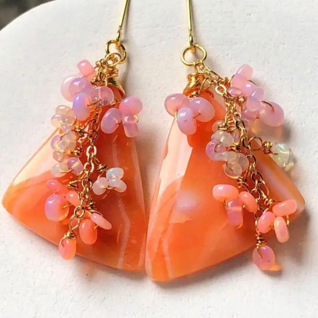 天然石B♡レア♡ホワイトアイアゲートのクリスマスピアス14kgf