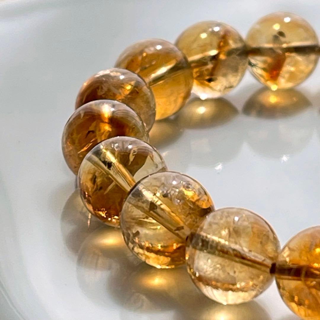 ガウリシャンカール産ヒマラヤスモーキークォーツ&シトリンブレス〜琥珀を添えて