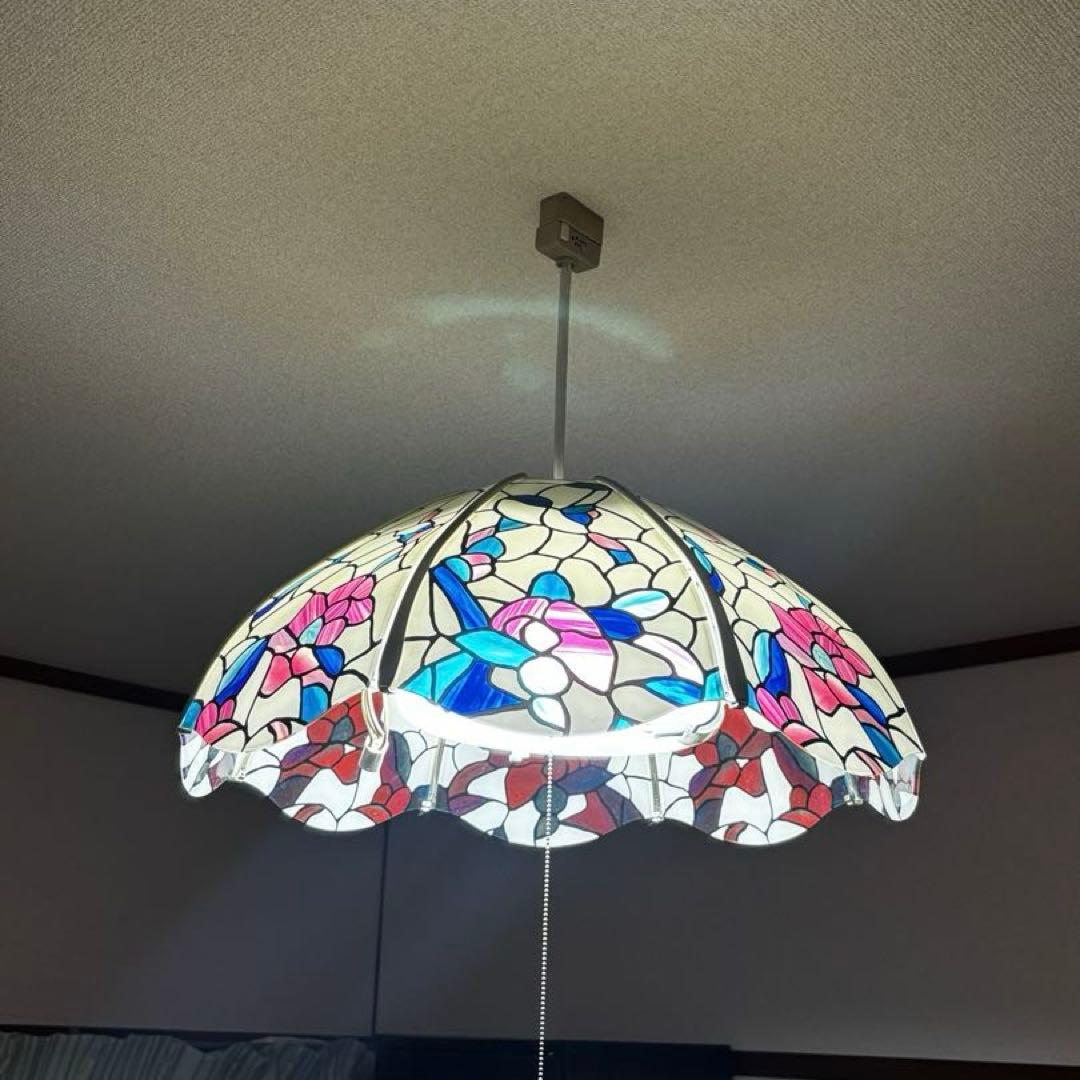 天井照明　ステンドグラス風 花柄ペンダントライト　レトロ