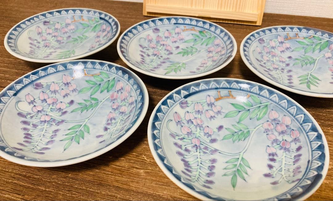 佐藤走波（六代）藤絵　四寸皿　5枚