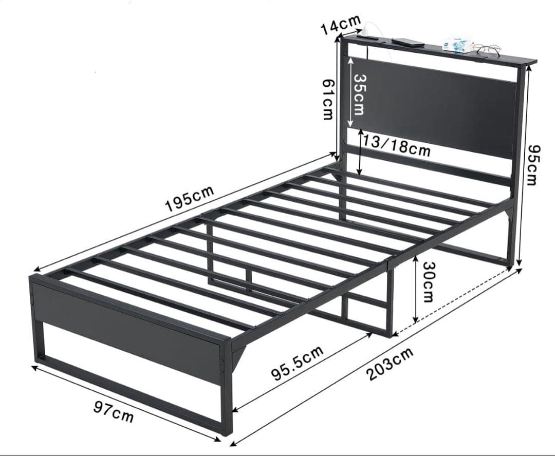 ベッドフレーム　シングル　ブラック　黒