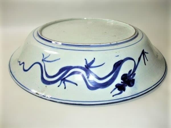 古伊万里 染付 富士に鷹 大皿 ベロ藍 40.5cm 骨董 古美術