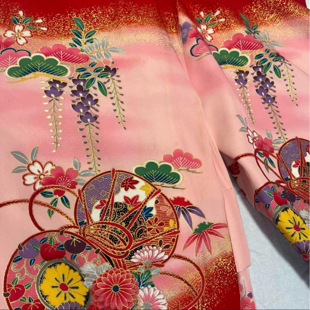 七五三 3歳 正絹 着物セット 赤 ピンク アンティーク 被布