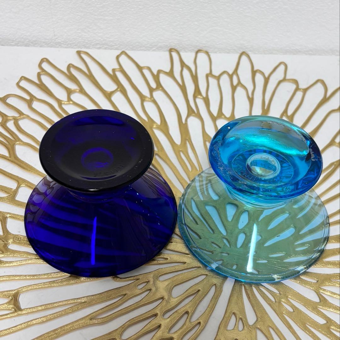  イッタラ　青と水色のクリアのキャンドルホルダー2個セット