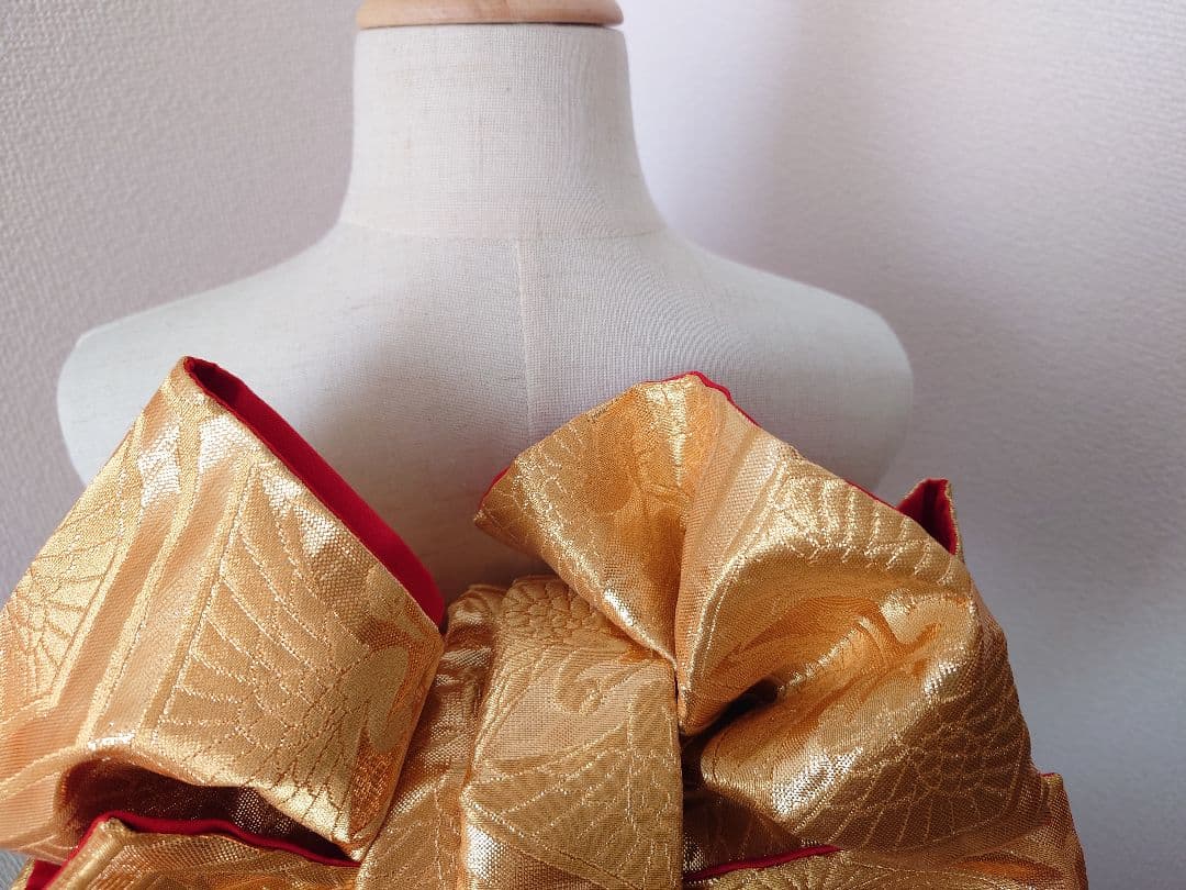 七五三　ハーフ成人式　ジュニア帯　袋帯からの作り帯　1点物　金　鶴柄