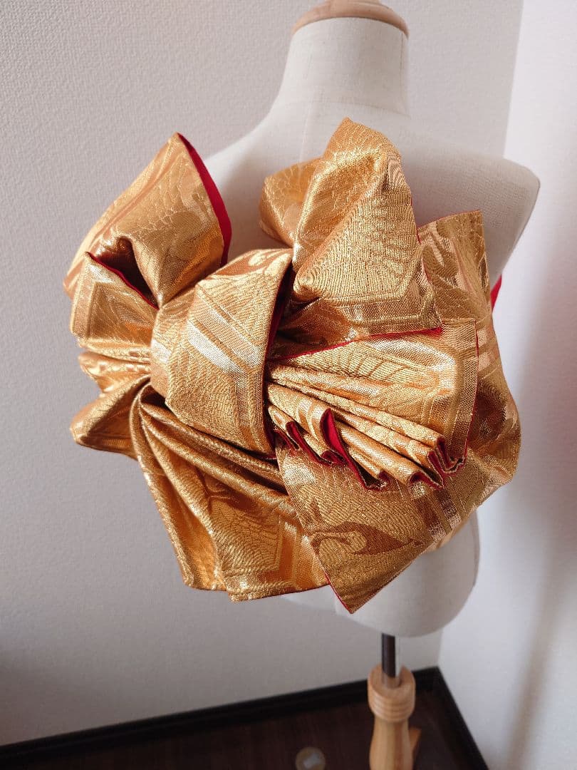 七五三　ハーフ成人式　ジュニア帯　袋帯からの作り帯　1点物　金　鶴柄