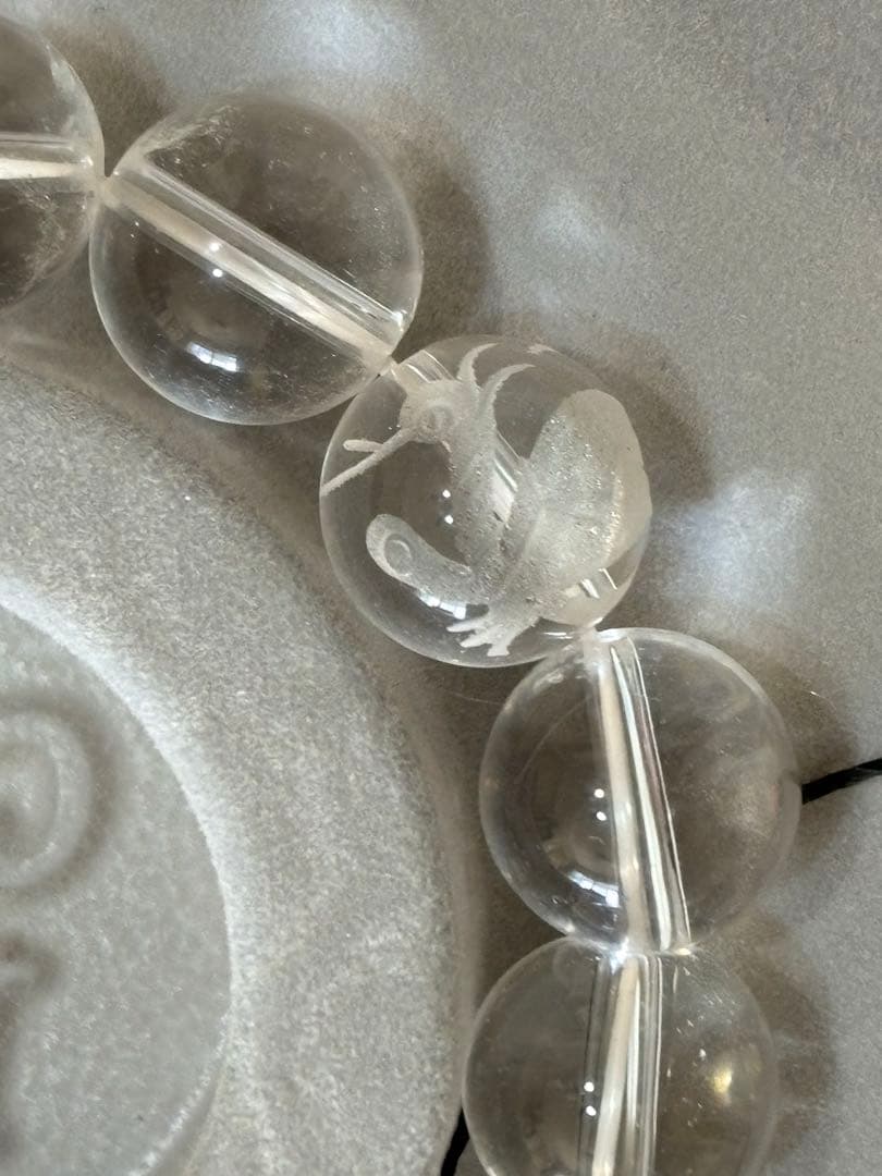 天然石✨⑥水晶×四神獣　12mm パワーストーン　ブレスレット　15cm