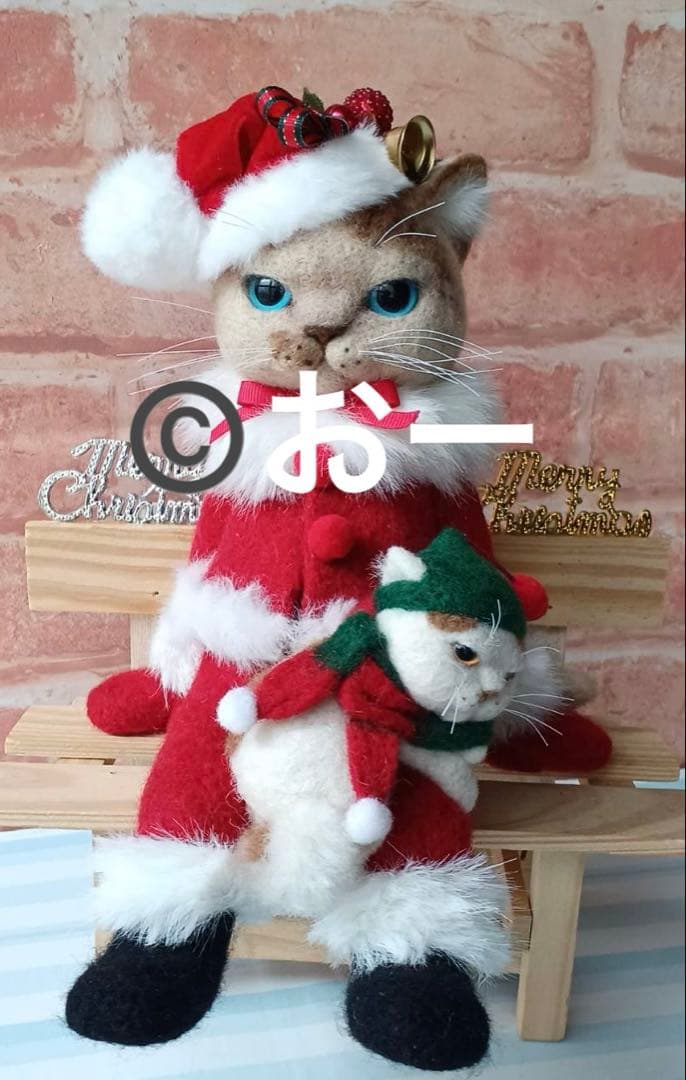 羊毛フェルト★猫　クリスマス　サンタクロース