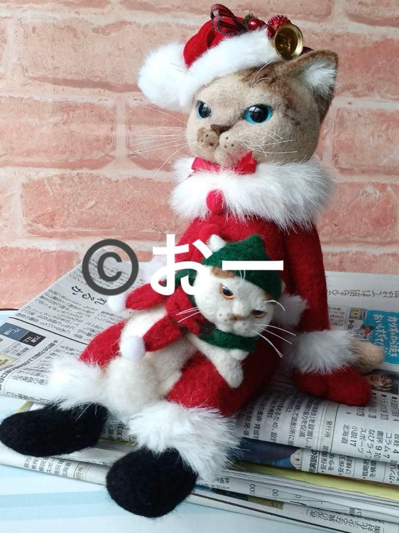 羊毛フェルト★猫　クリスマス　サンタクロース