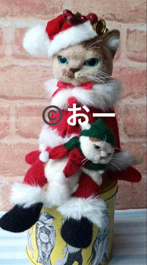 羊毛フェルト★猫　クリスマス　サンタクロース