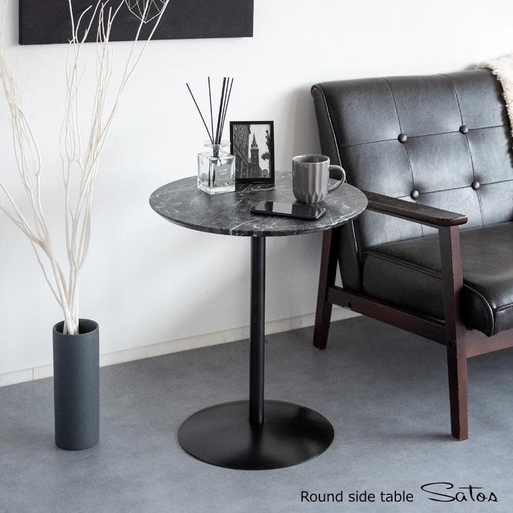 大理石柄サイドテーブル サントス ブラック [6095]