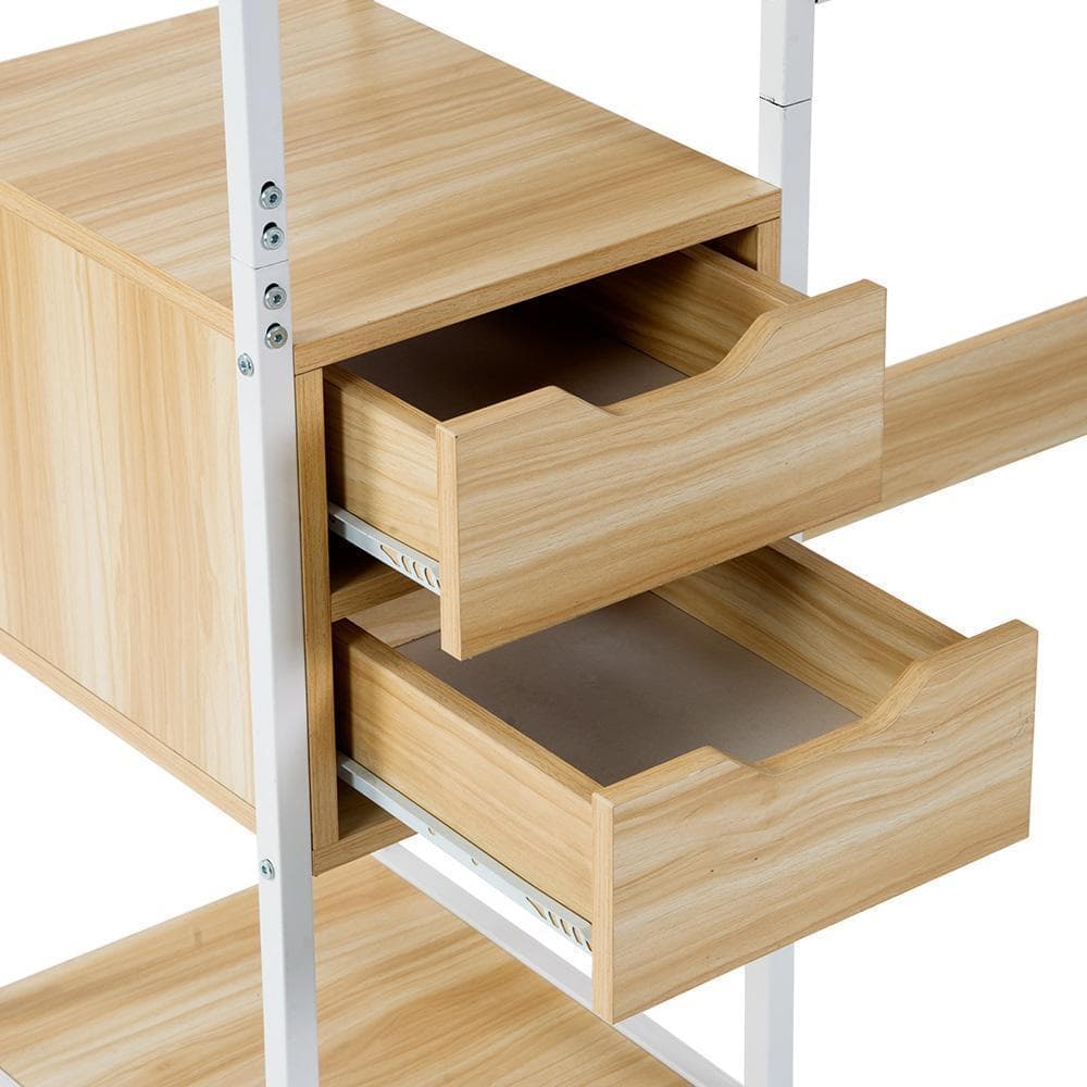 【ナチュラル】パソコンデスク引き出し付き3段シェルフ付パソコンデスク学習机