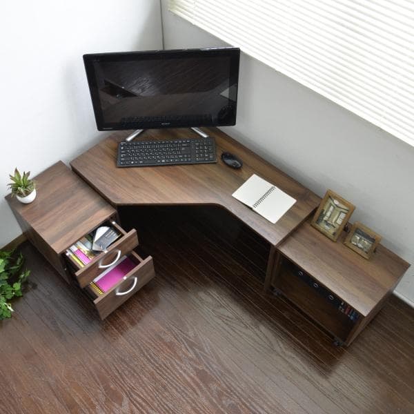 《新品・送料無料》パソコンデスク ロータイプ コーナー デスクセット ブラウン