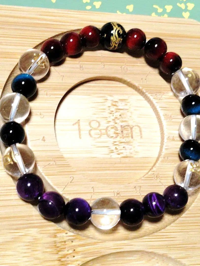 ⭐空⭐天然石梵字彫り水晶＆タイガーアイ＆オニキスブレスレット