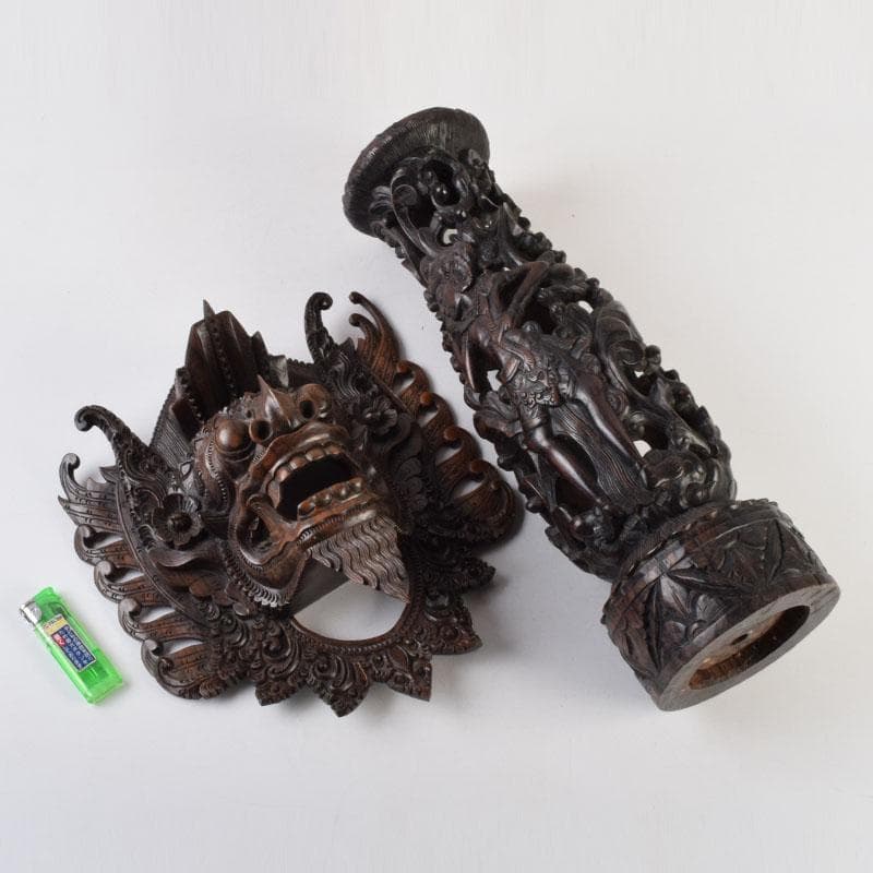 バリ島　インドネシア　木彫　ガルーダ　面　壁飾　置物　2点まとめて　N9064A