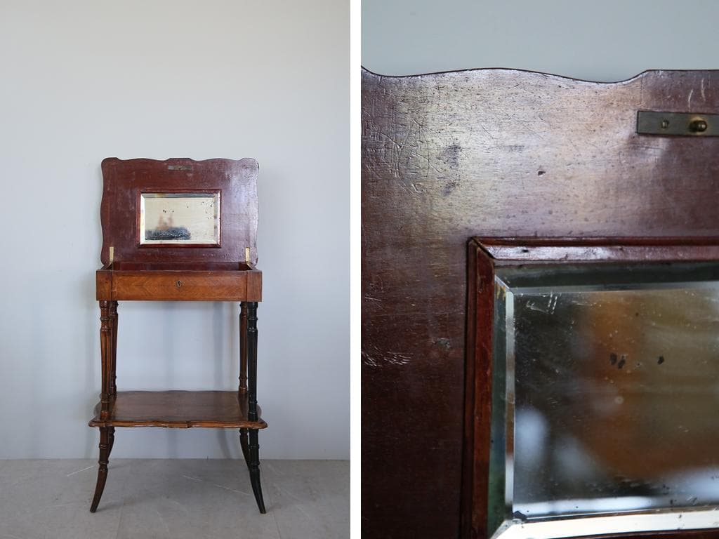 フランスアンティーク◇木製ソーイングテーブル/裁縫箱/机/化粧台(90-145)