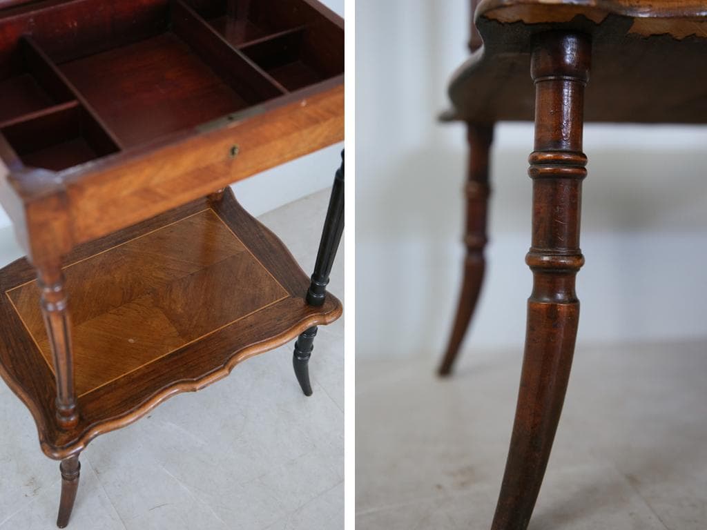 フランスアンティーク◇木製ソーイングテーブル/裁縫箱/机/化粧台(90-145)