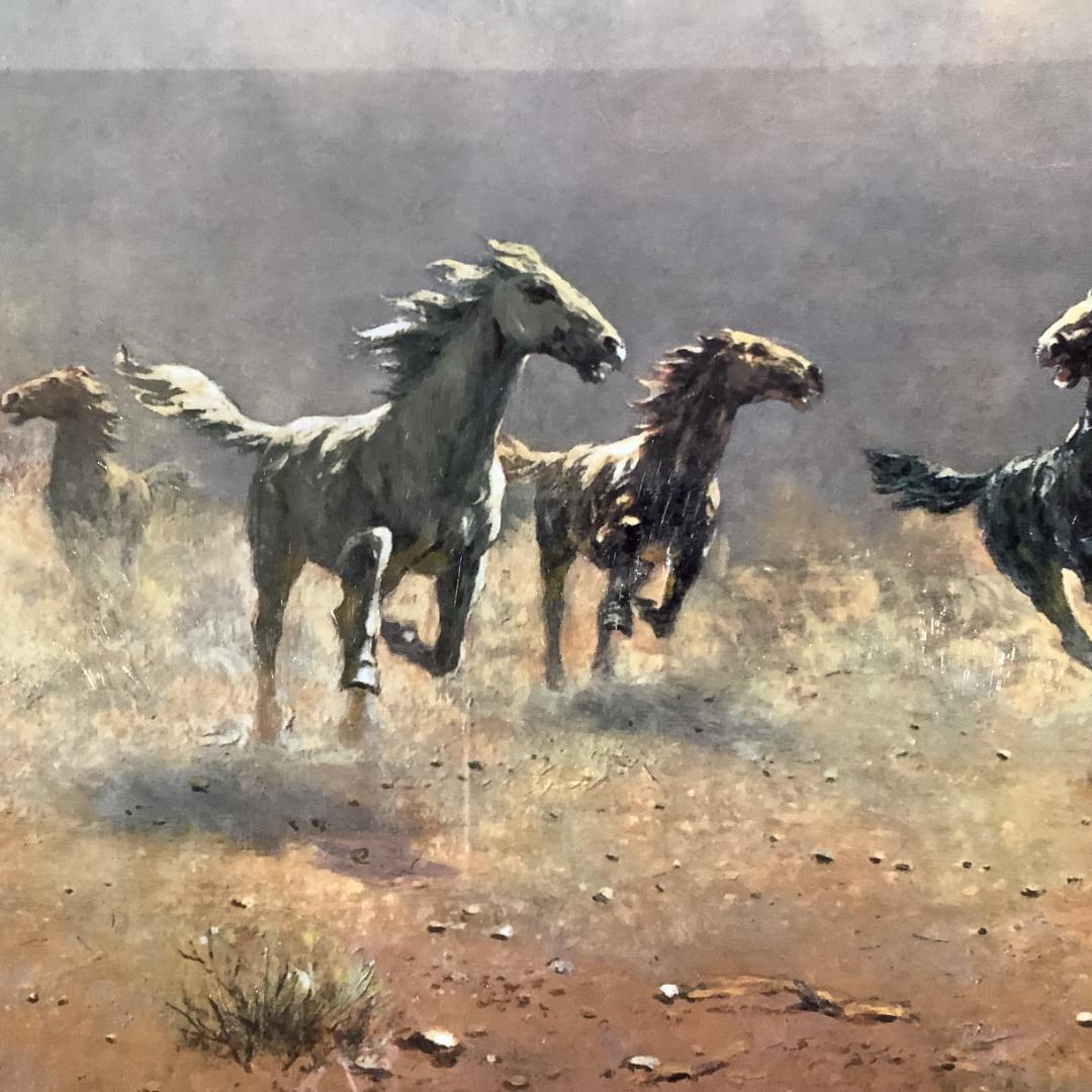 アルボー作 荒野の群馬 絵画 額装 約8号相当 金色装飾額縁付き