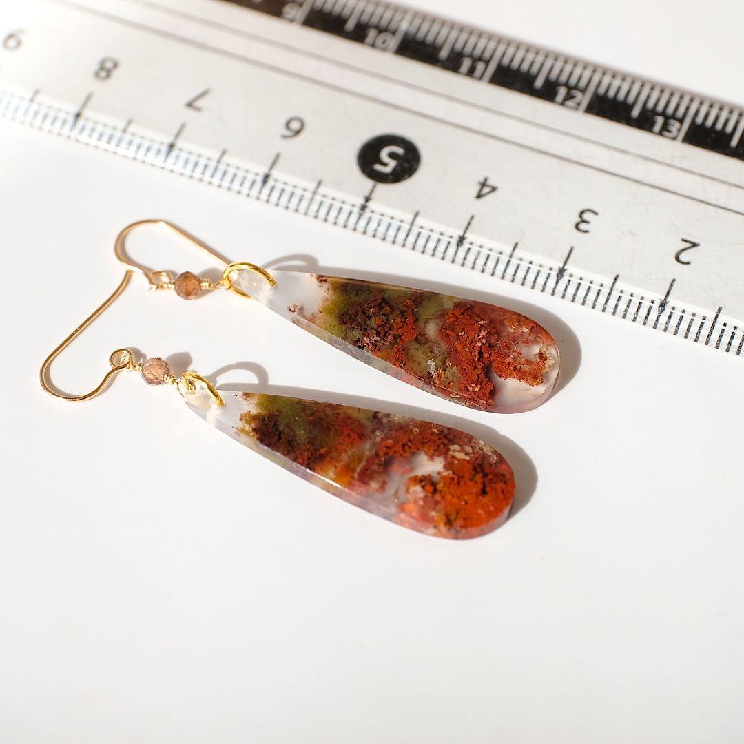 14kgfレッドモスアゲート・スモーキークォーツピアス/イヤリング