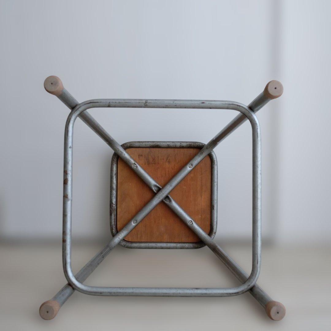 1970年代 フランス 工業用 メタル木座面 スツール オリジナルvintage