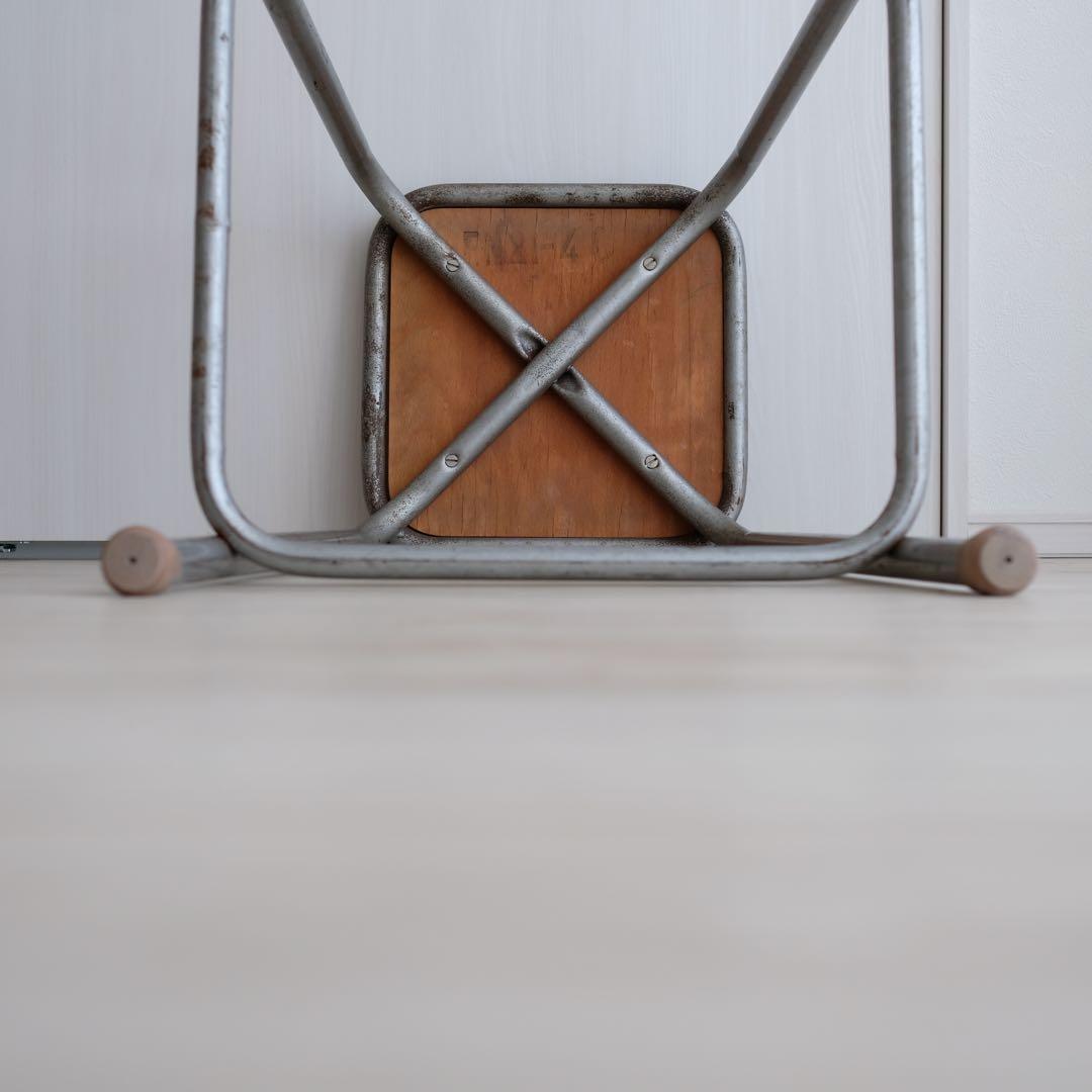 1970年代 フランス 工業用 メタル木座面 スツール オリジナルvintage