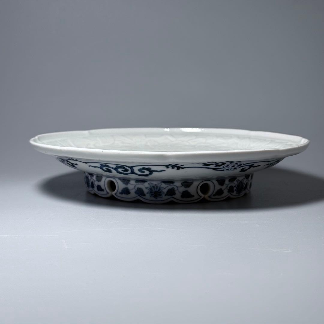 大正時代　十二代柿右衛門　錦　鳳凰絵高台皿　角福　桐箱　裏唐草文様　21.7cm