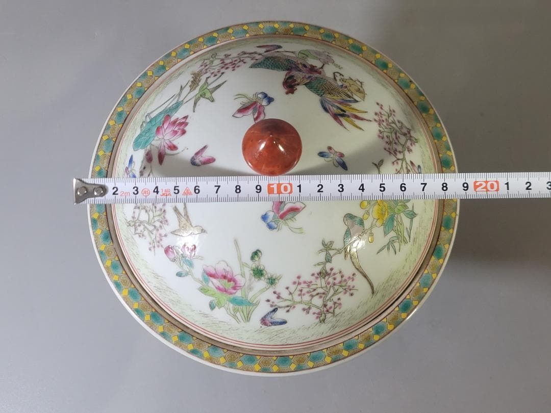 DT717 中国 色絵 蓋物 台付