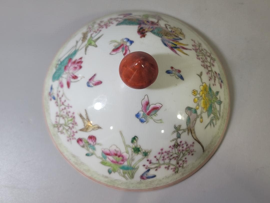 DT717 中国 色絵 蓋物 台付