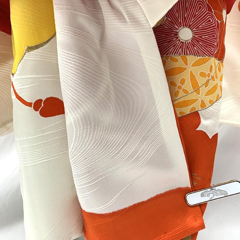 602ag7□七五三 三歳 女児 着物&被布 一つ紋 刺繍 扇 雲取り白□