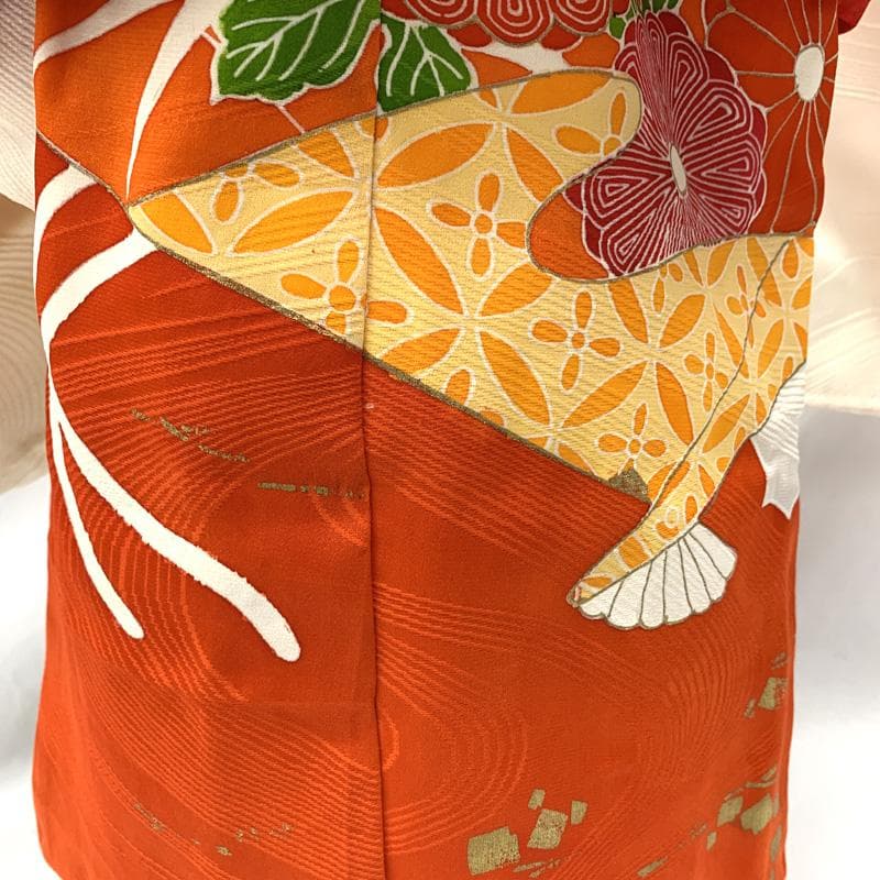 602ag7□七五三 三歳 女児 着物&被布 一つ紋 刺繍 扇 雲取り白□