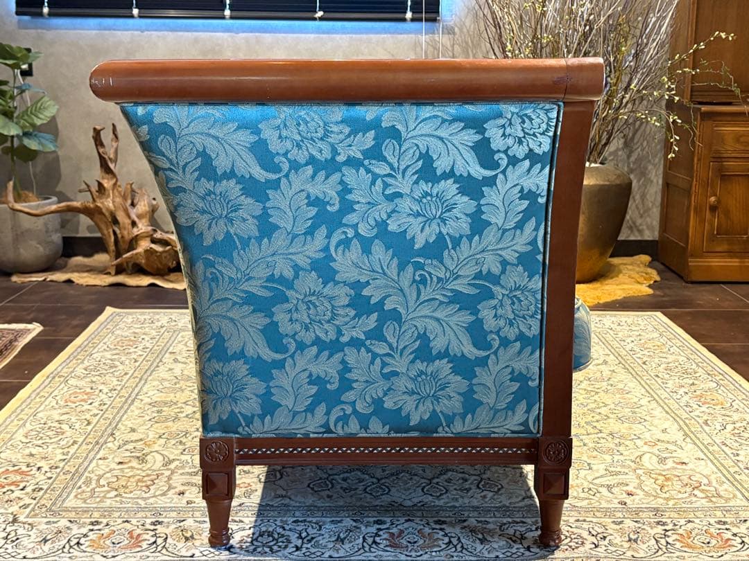 ②クラシック 3人掛けソファ 3Pソファ 花柄 グリーン ビンテージ nY