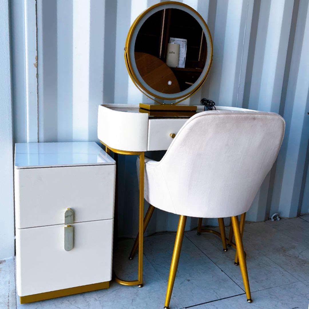 取付無料！LED付きミラー キャビネット アンティーク調姫系ドレッサーセット✨