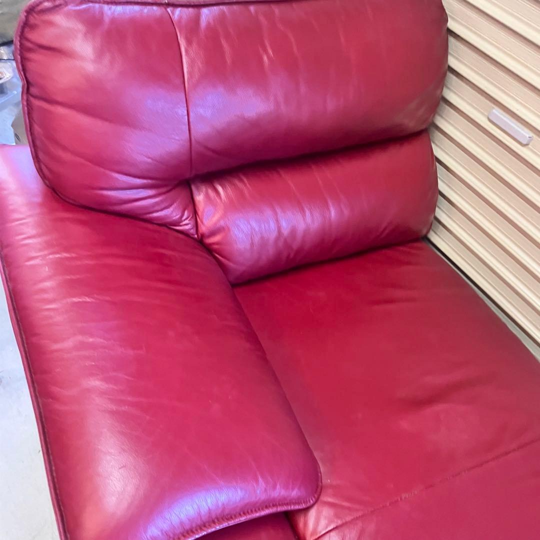 北欧レトロ レザーカウチソファー ソファーベッド アームチェア レッドビンテージ