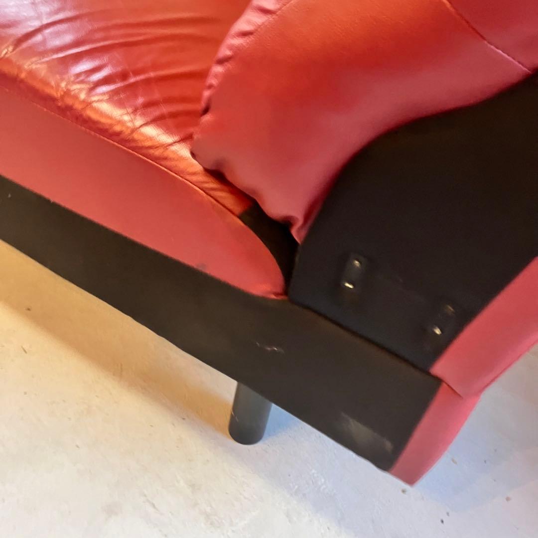 北欧レトロ レザーカウチソファー ソファーベッド アームチェア レッドビンテージ