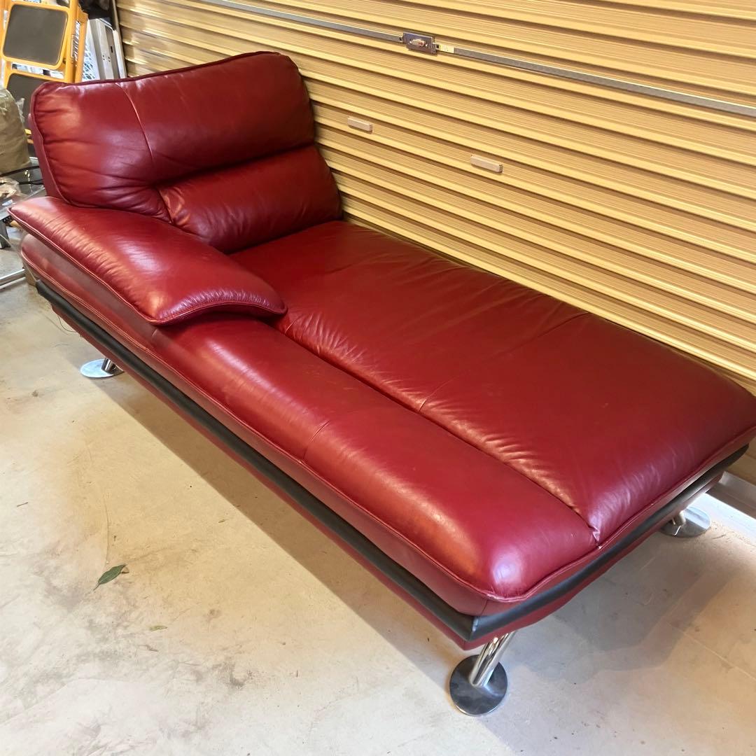 北欧レトロ レザーカウチソファー ソファーベッド アームチェア レッドビンテージ