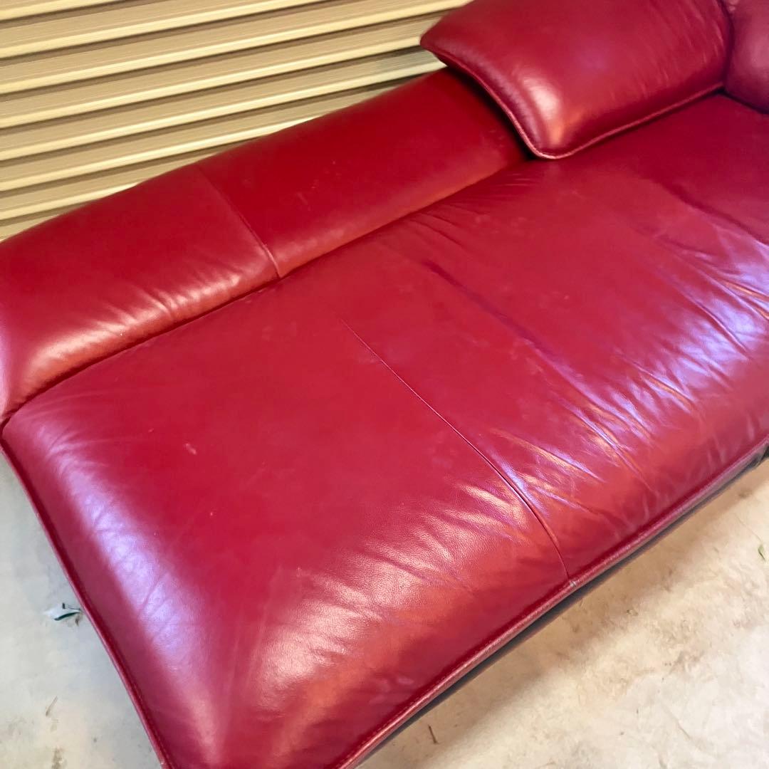 北欧レトロ レザーカウチソファー ソファーベッド アームチェア レッドビンテージ
