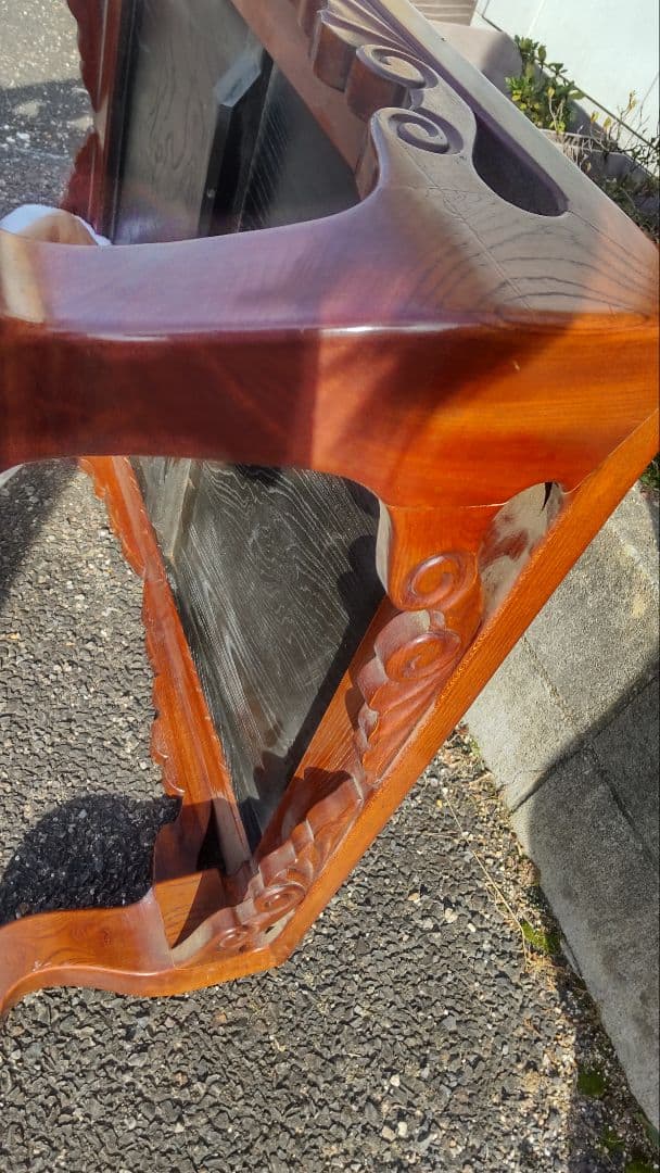 ちゃぶ台　けやき？木製彫刻入り座卓