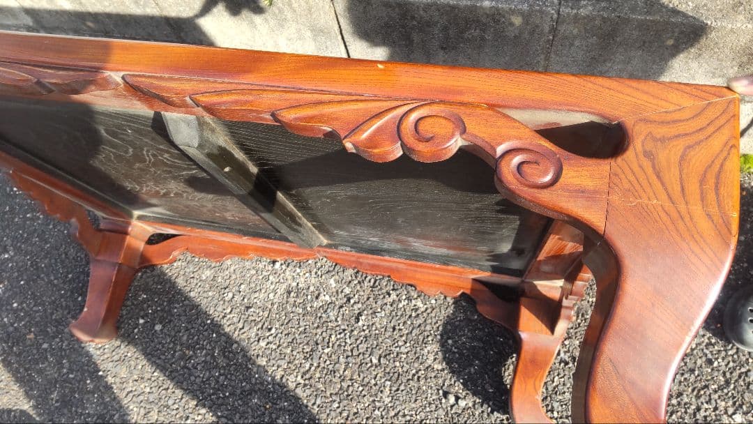 ちゃぶ台　けやき？木製彫刻入り座卓