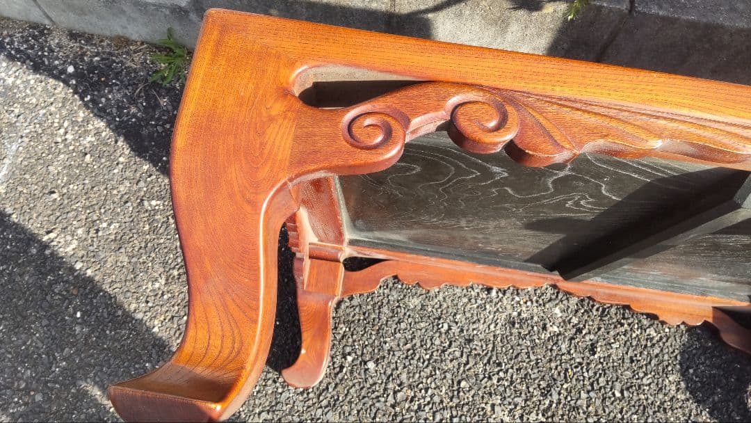 ちゃぶ台　けやき？木製彫刻入り座卓