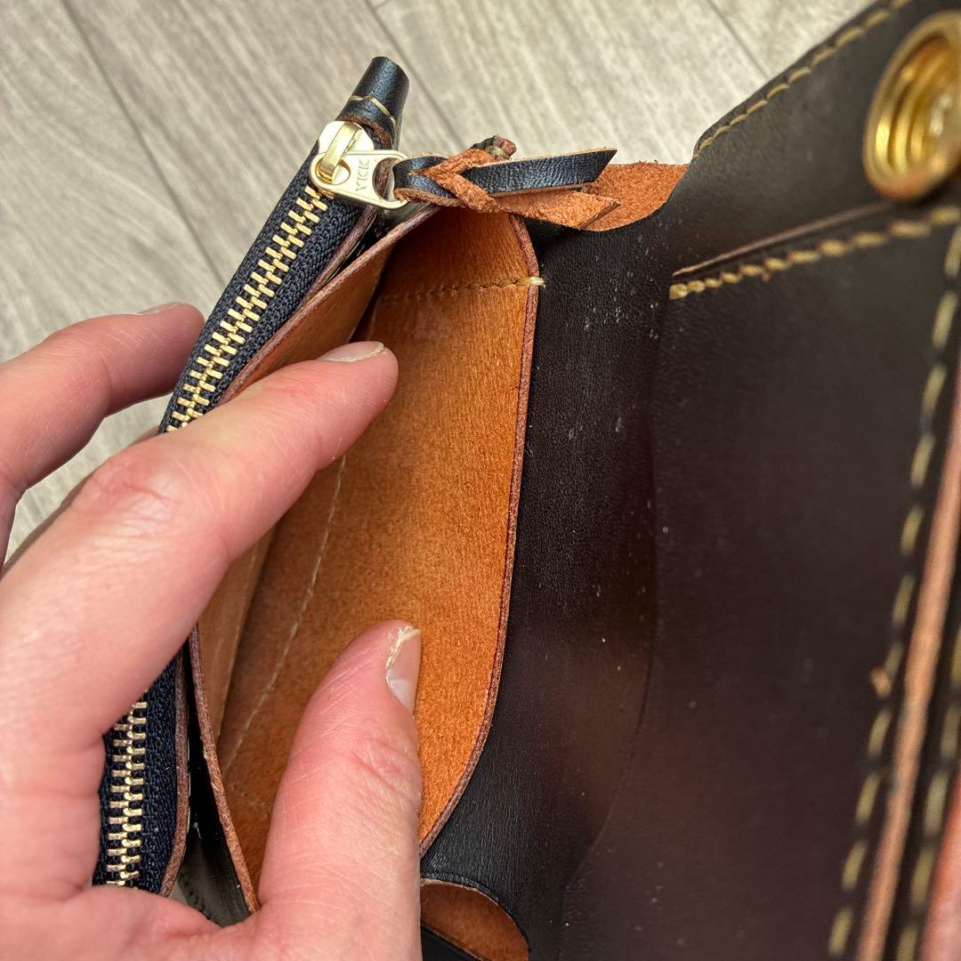 茶芯ブラック】トラッカーウォレット ミドル 真鍮 お札を折らずに収納