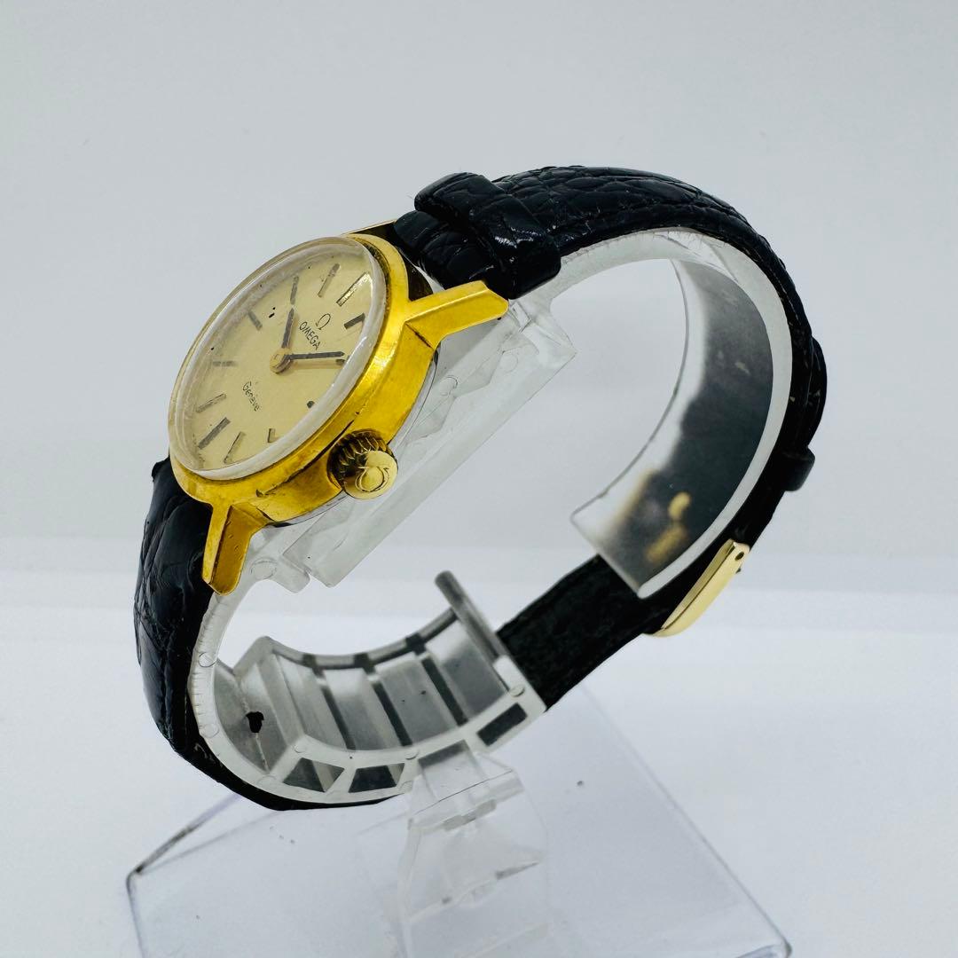 ✨OMEGA✨オメガ✨ジュネーブ✨ゴールド文字盤✨革レザー✨腕時計✨