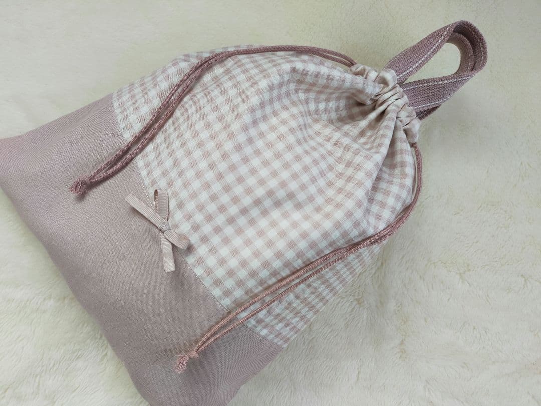 レッスンバッグシューズケース体操服袋お弁当箱入れコップ入れ巾着ピンクハンドメイド