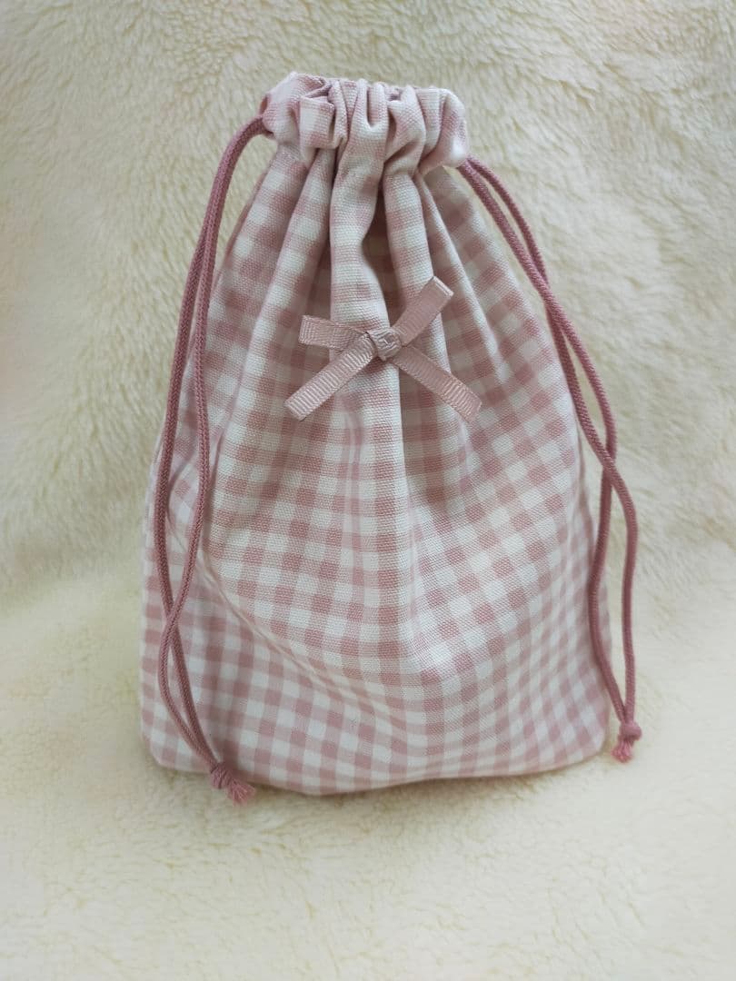 レッスンバッグシューズケース体操服袋お弁当箱入れコップ入れ巾着ピンクハンドメイド