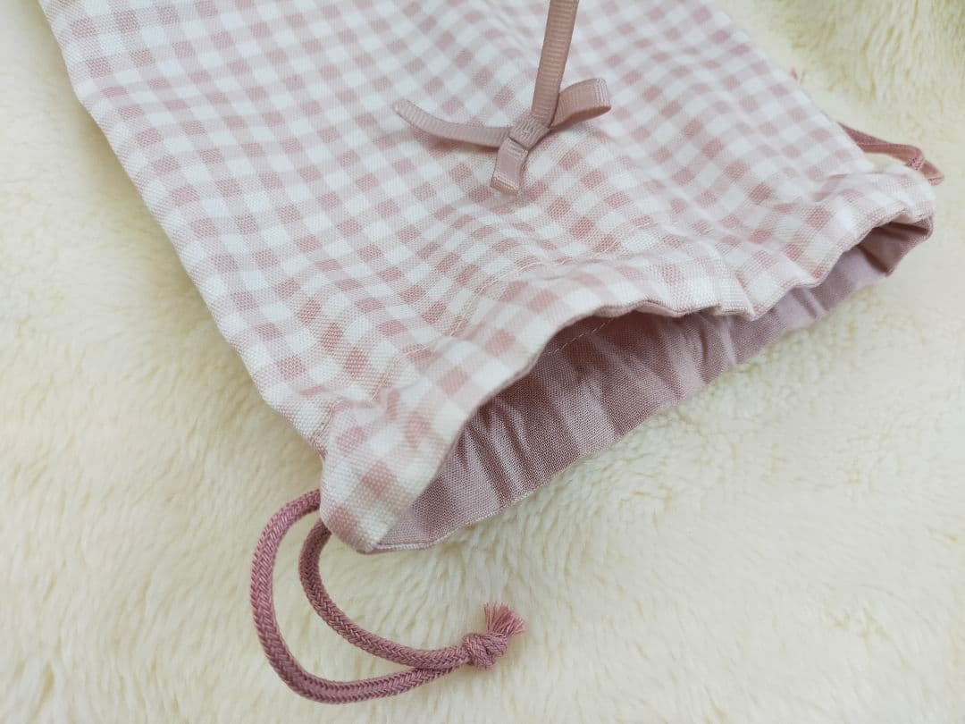 レッスンバッグシューズケース体操服袋お弁当箱入れコップ入れ巾着ピンクハンドメイド