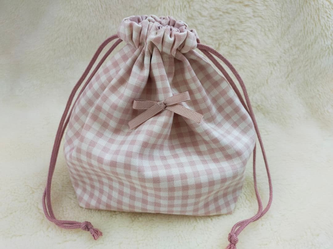 レッスンバッグシューズケース体操服袋お弁当箱入れコップ入れ巾着ピンクハンドメイド