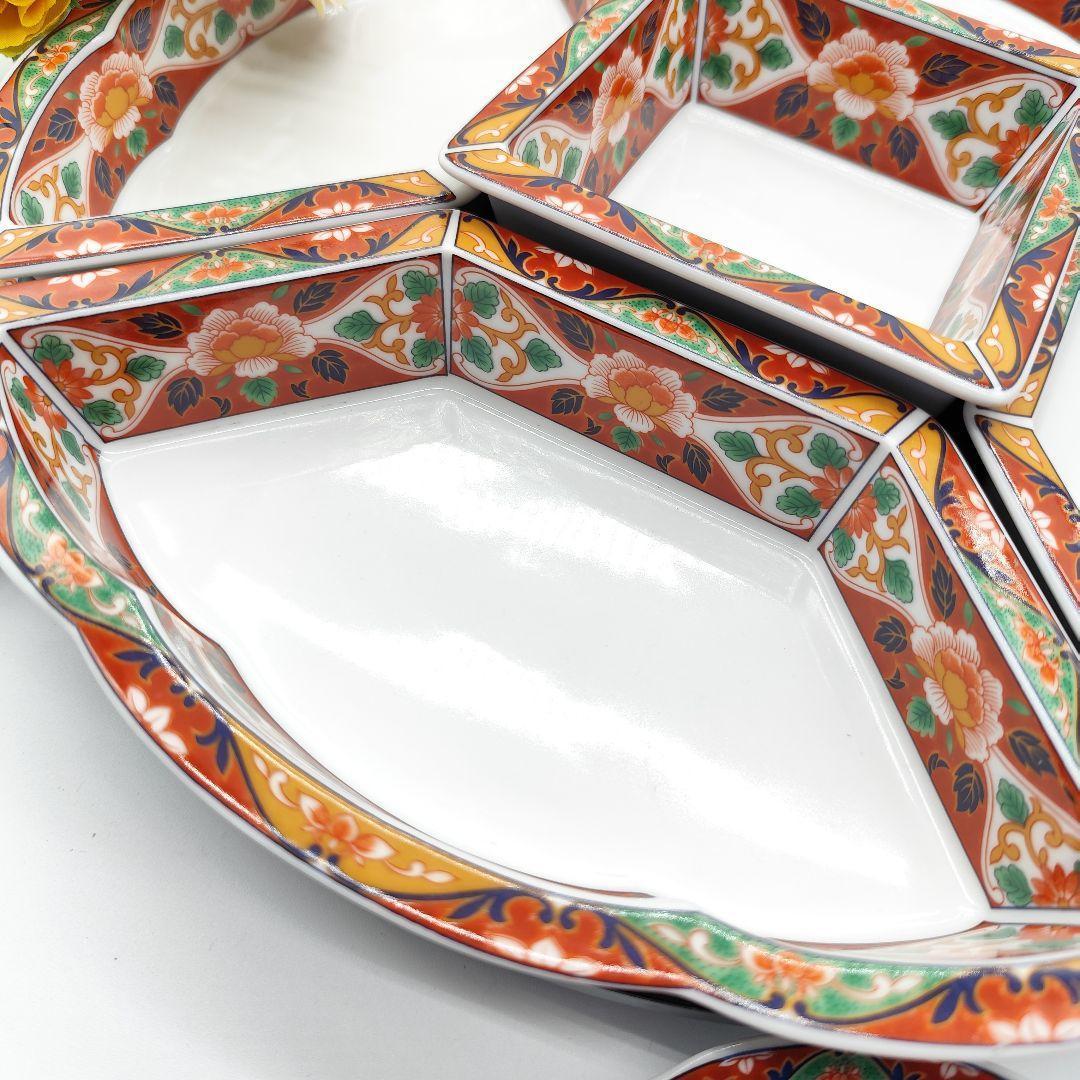 有田焼 飛鳥窯 古伊万里草花 取り皿 5枚 回転皿 セット オードブル