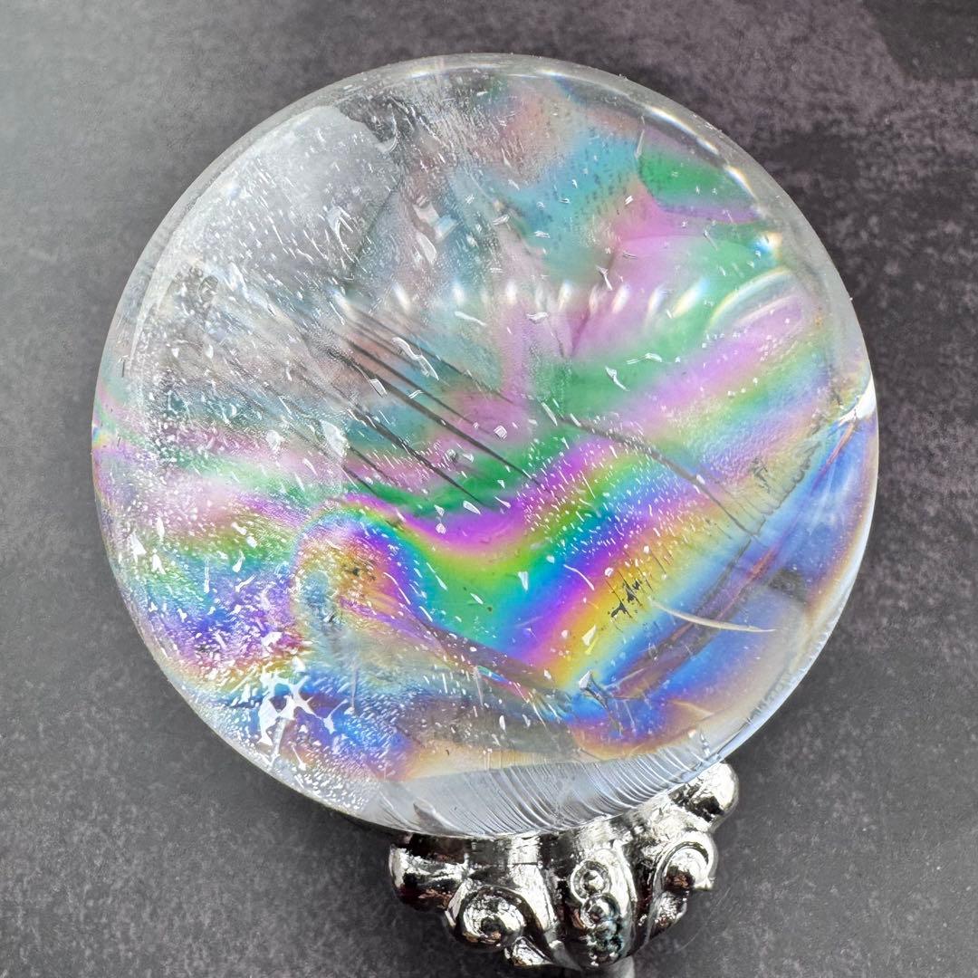 M-26虹入り水晶丸玉 水晶スフィア 天然石 クリスタル アイリスクォーツ