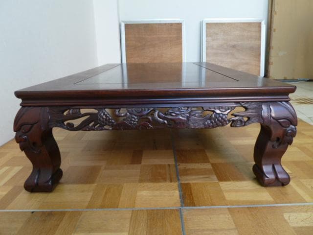 透かし彫り 座卓 張智雲 W1515×D916×H358mm 龍彫刻 机 座敷