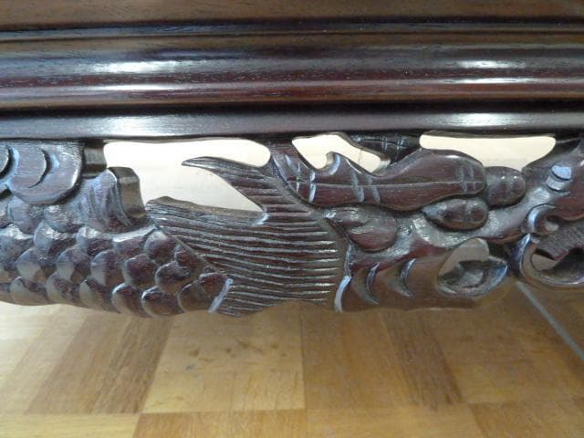 透かし彫り 座卓 張智雲 W1515×D916×H358mm 龍彫刻 机 座敷